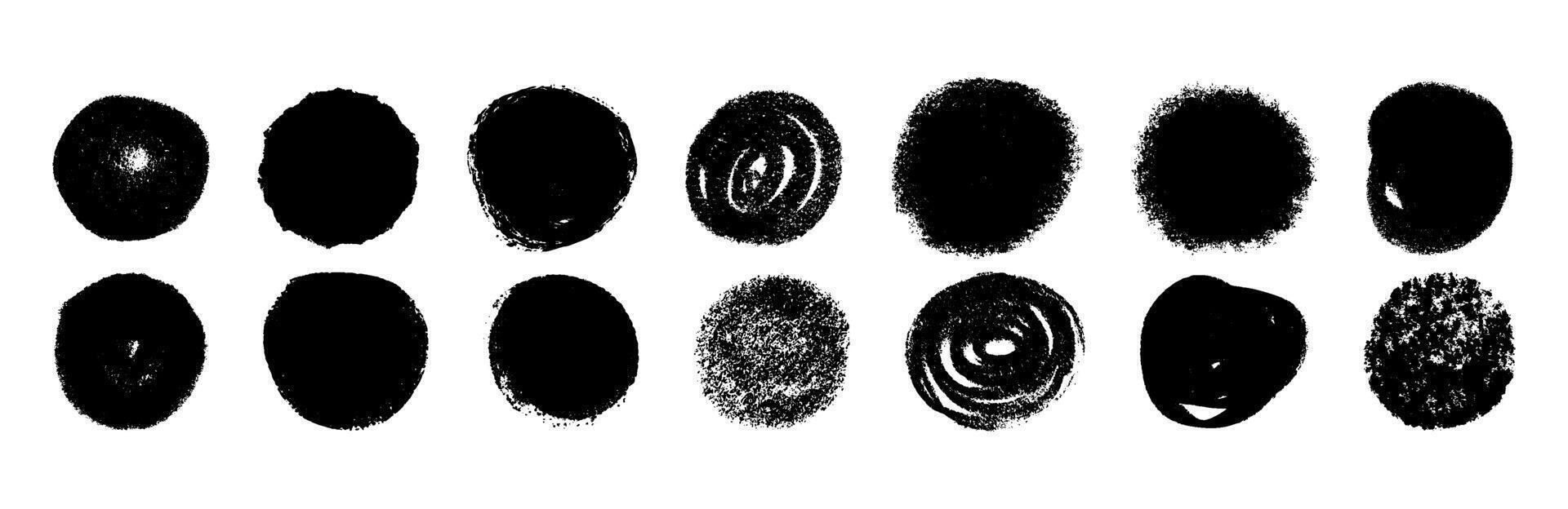 Hand-scribbled crayon circles with pastel texture. Paint oval shapes and wax pencil strokes. Flat illustration isolated on white background. vector