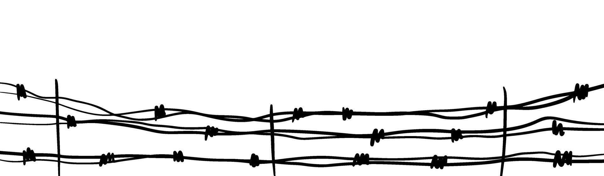 wire fence silhouette, military trench border wall. Battlefield barrier, prison or jail security element. Army defense illustration isolated on white background. vector
