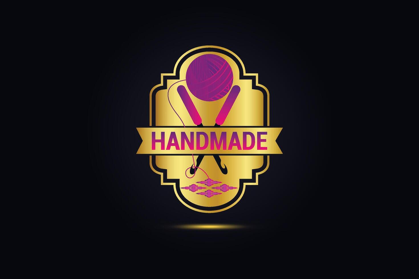 Elegant Handmade Logo with Golden Badge and Craft Elements vector