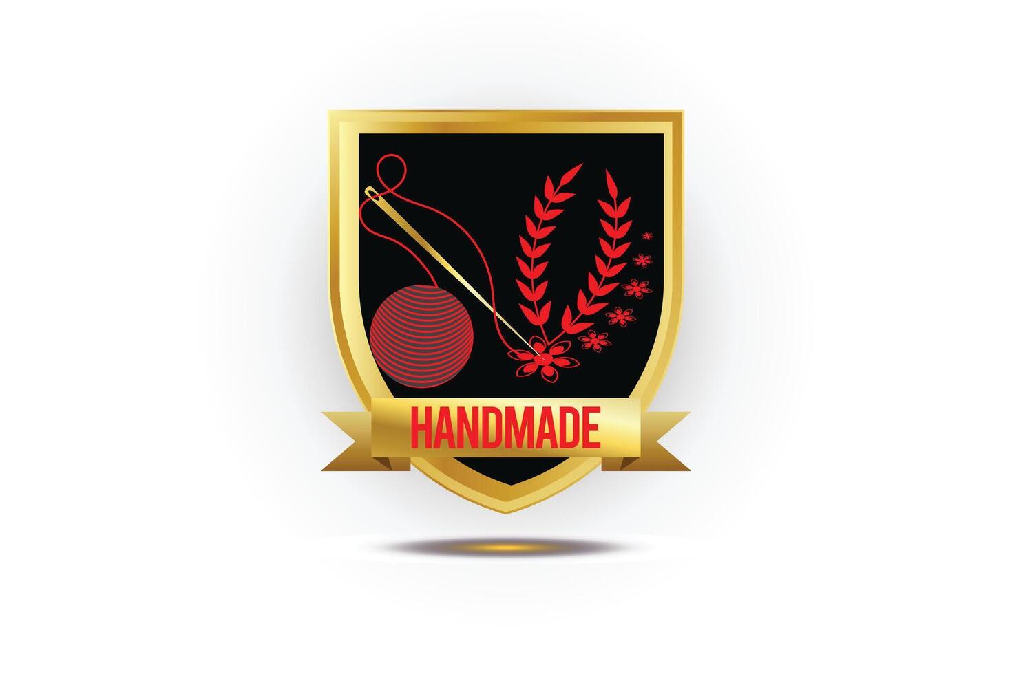 Handmade badge with needle, thread and embroidery vector