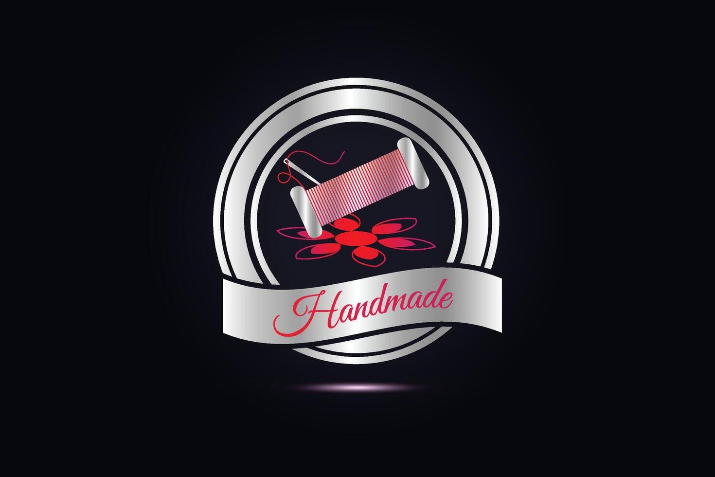 Handmade sewing logo with needle and thread. vector