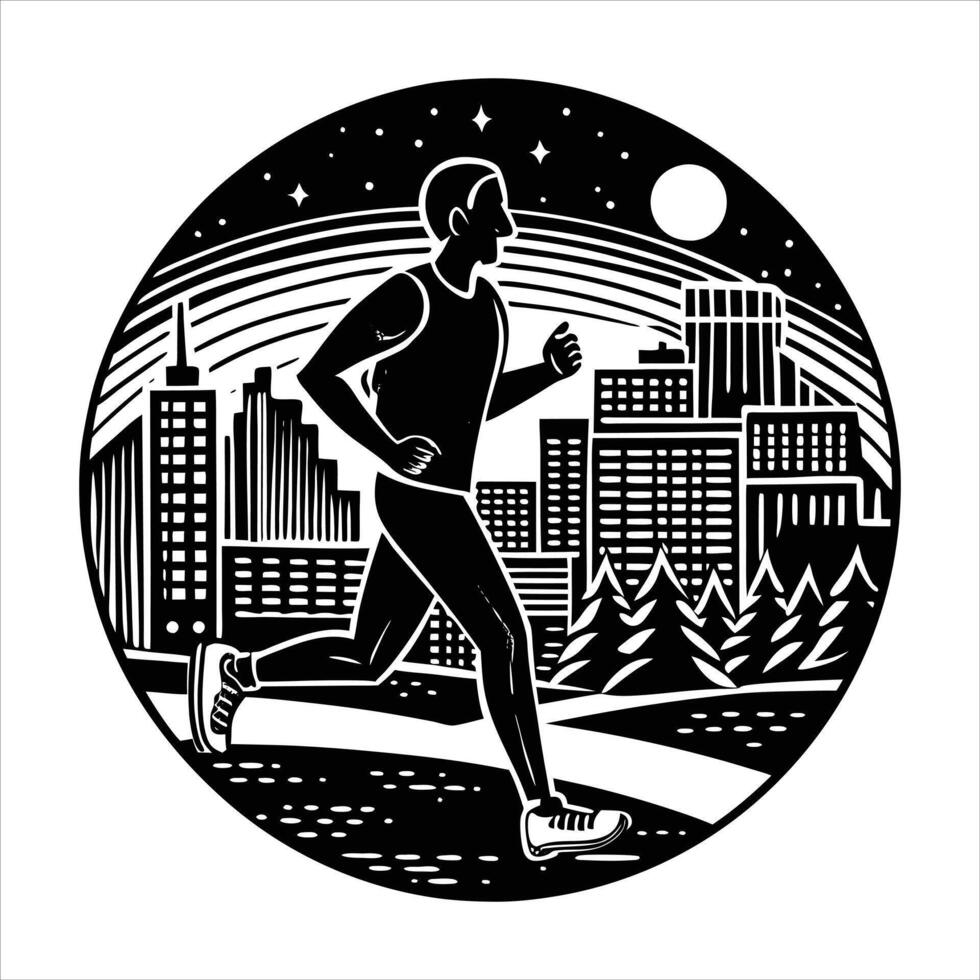 A man jogging in a foggy park vector