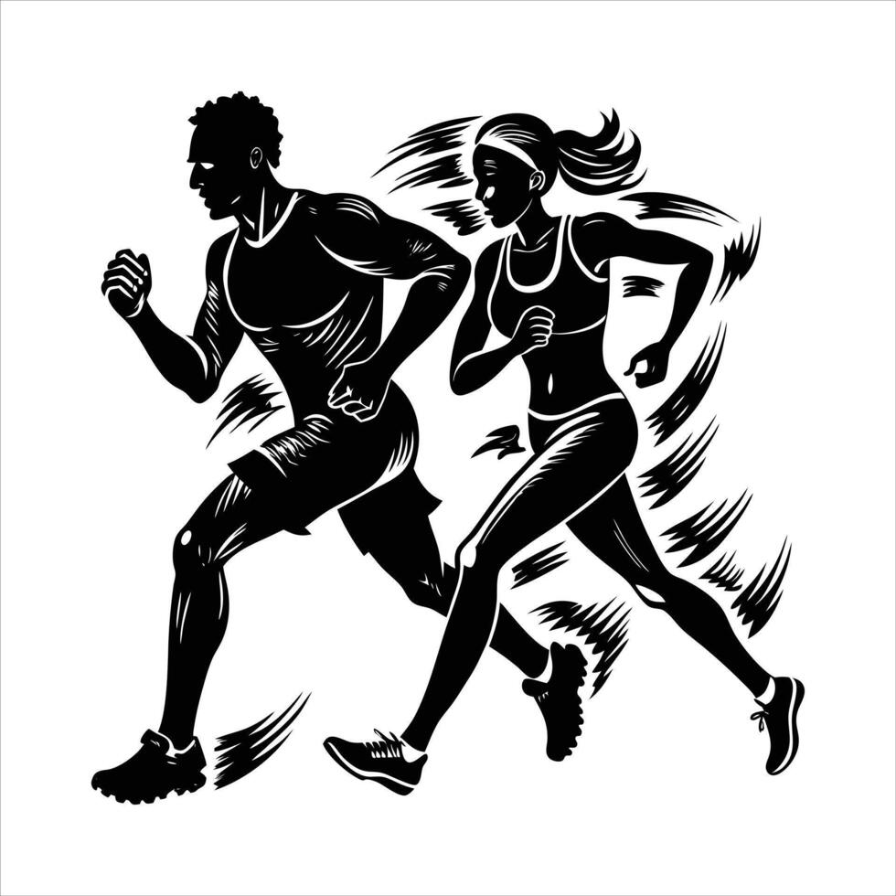 Couple Running Silhouette vector