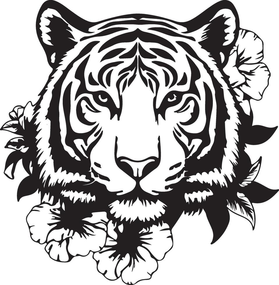 Majestic Tiger with Floral Design vector