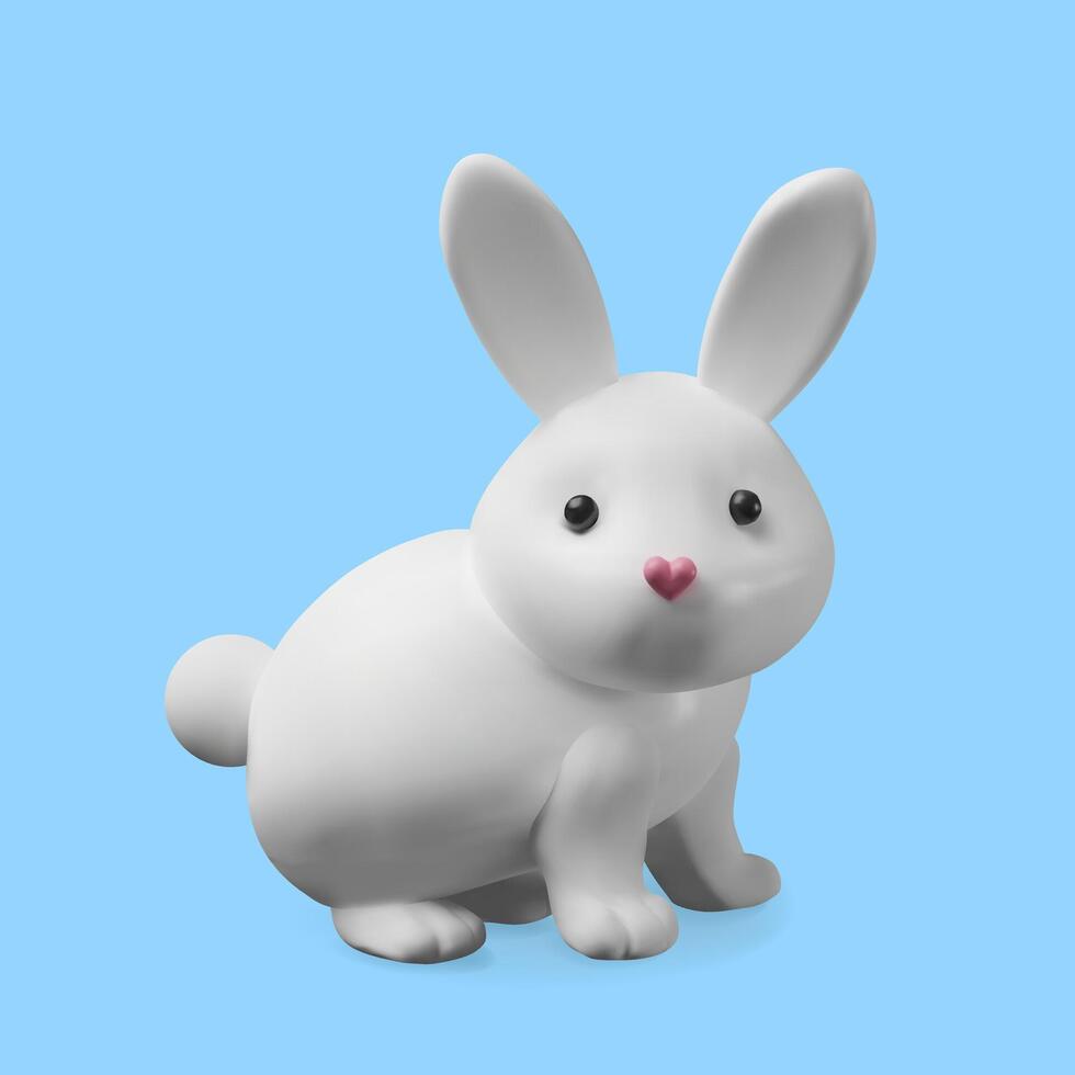 3d sitting render rabbit. Three-dimensional illustration easter holiday. Happy, cute spring character. Greeting hare on the background. Banner with animal for Asian lunar traditional festival vector