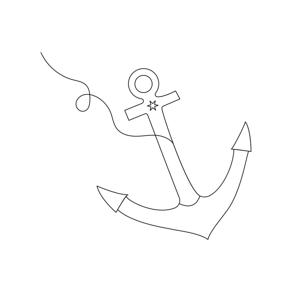 In ship anchor single-line art, a single stroke forms a timeless symbol of resilience and grounding vector