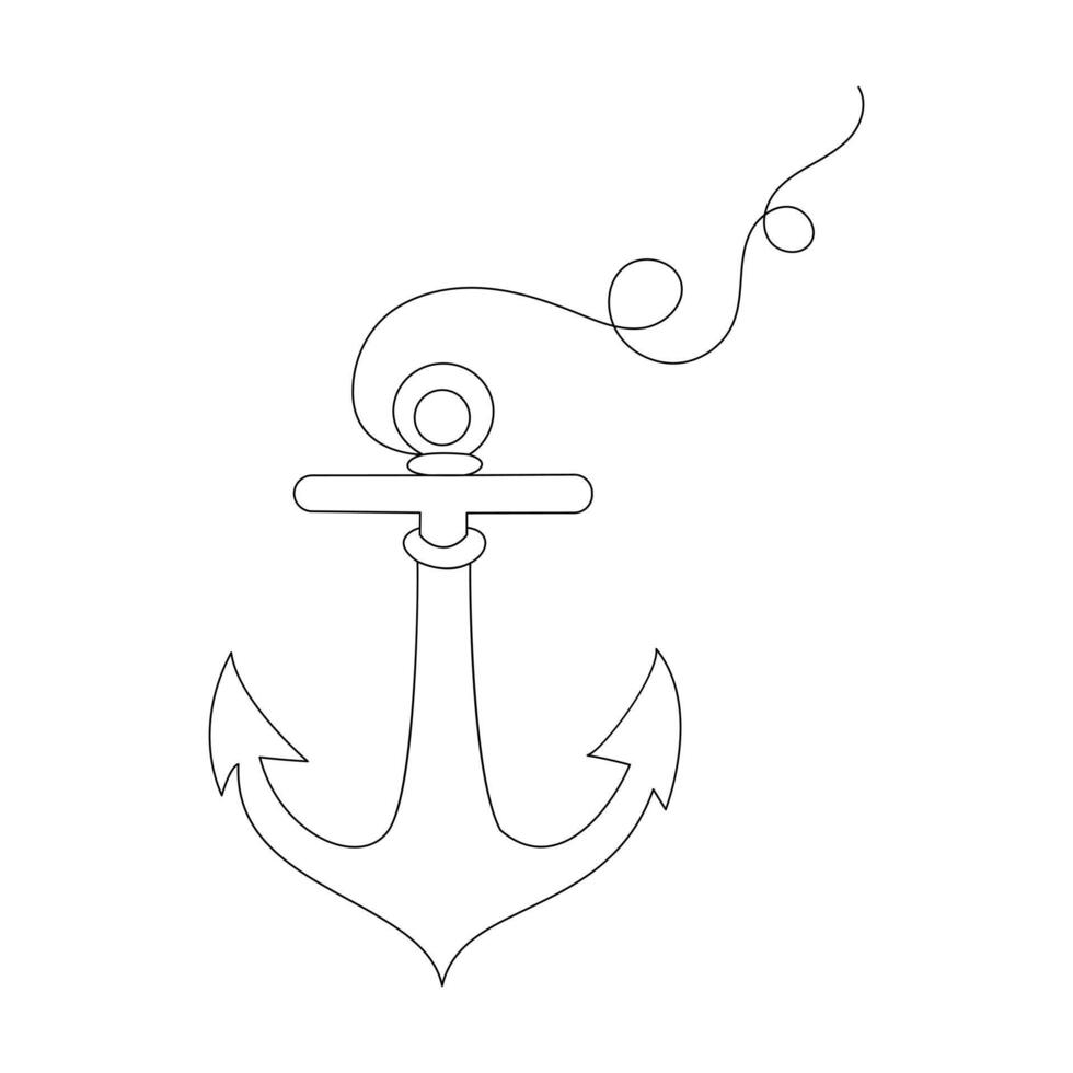 The flowing line in ship anchor single-line art reflects the unwavering strength of an anchor at sea vector