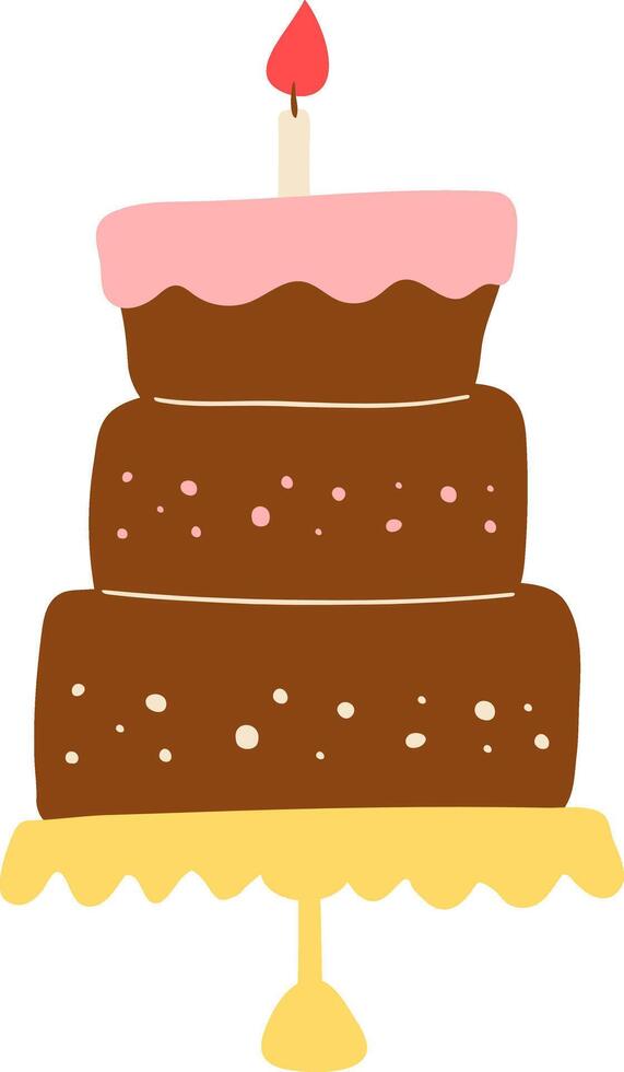 Three-tier chocolate cake with a candle on top vector