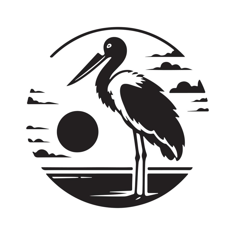 High Resolution Saddle Billed Stork Silhouette vector