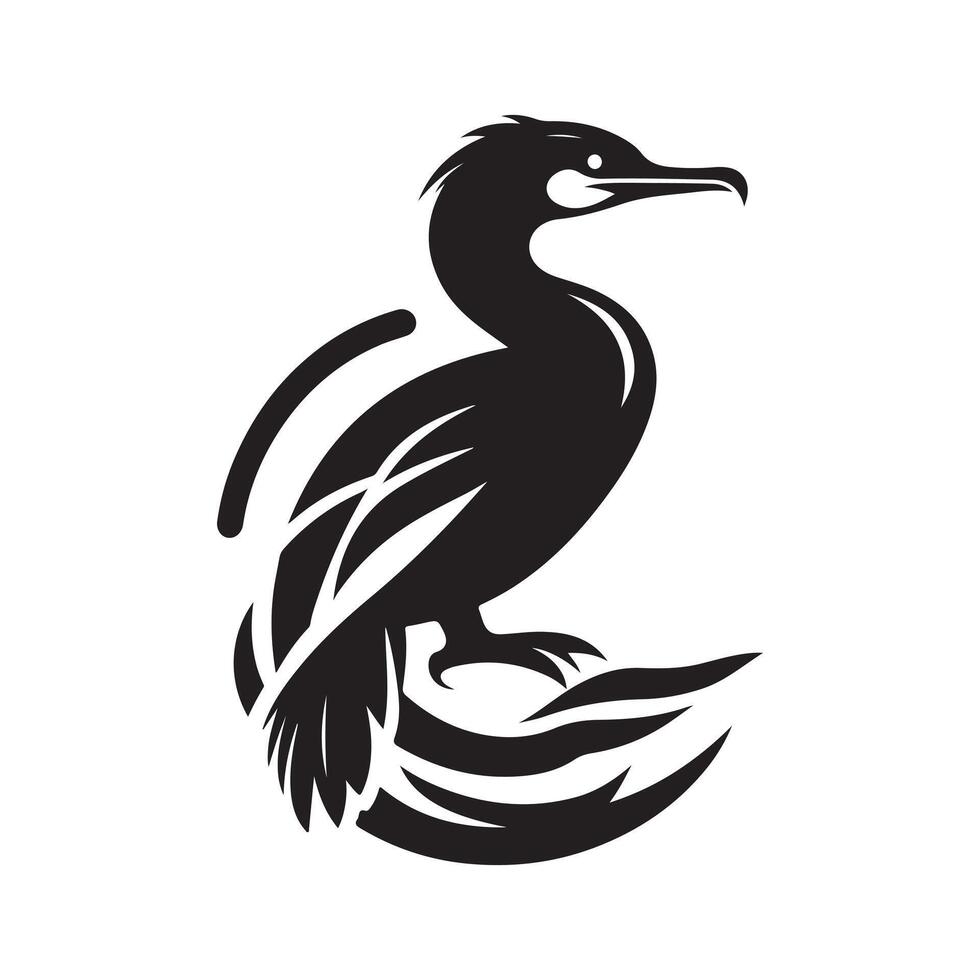 Simple Double Crested Cormorant Black Silhouette vector