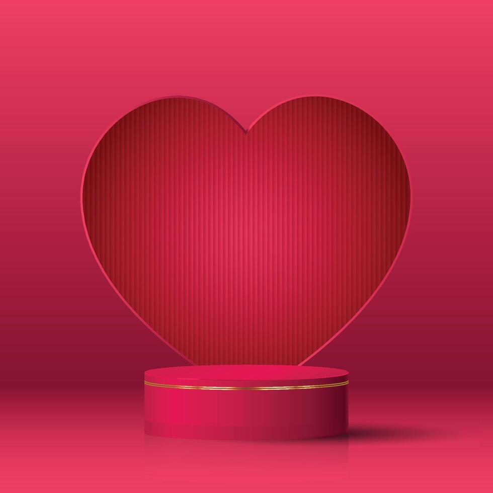 Happy valentine day dark red pink background with cylinder podium. geometric platform. Abstract mockup product display. Minimal scene. Stage showcase vector