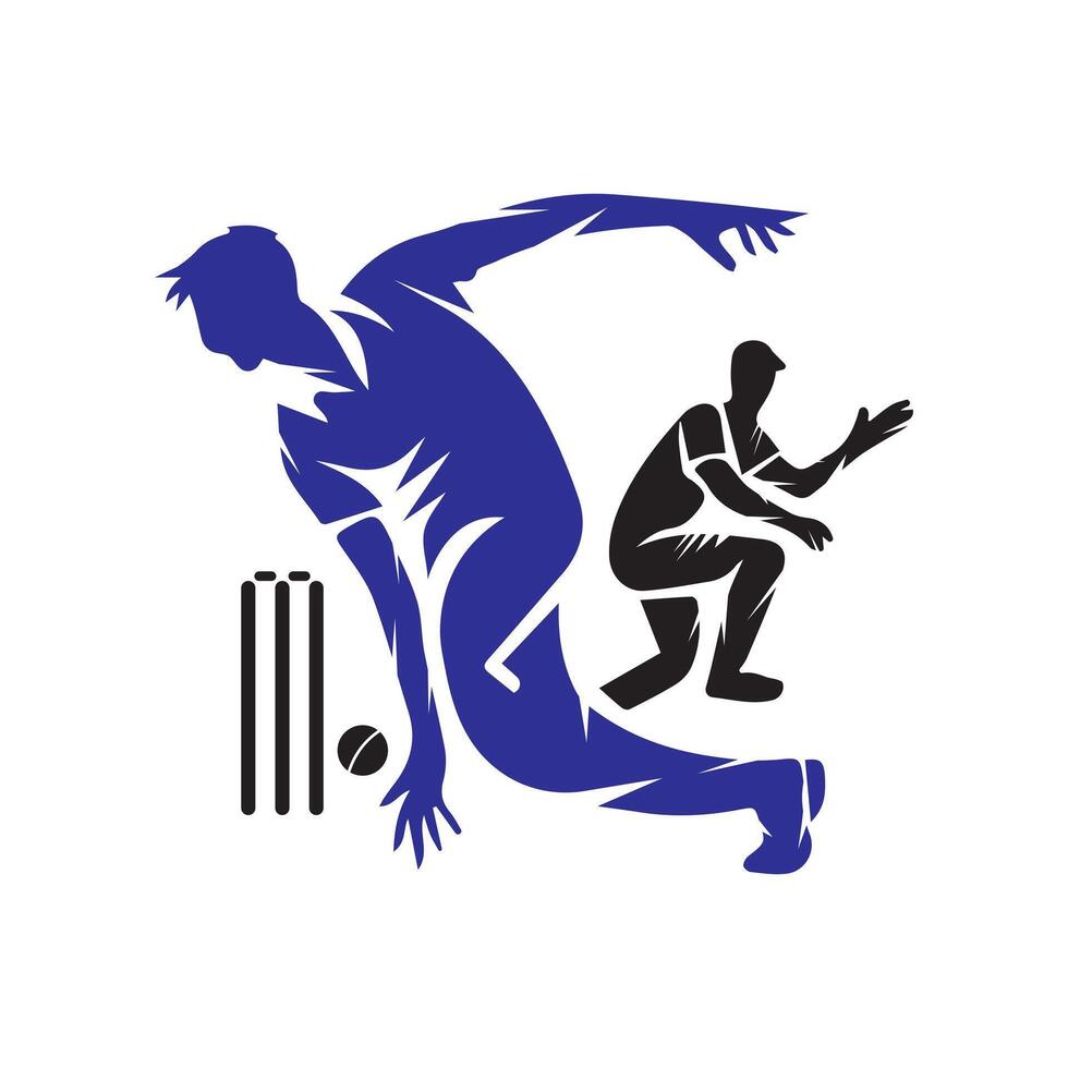 Cricket player with cover drive logo design icon illustration. vector