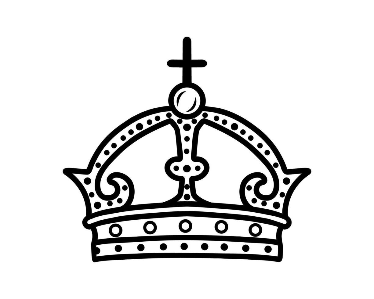 The crown icon. Black silhouette of a crown on a white background. The king and queen are symbols of designer prints. A royal attribute. A flat logo. The monarch's crown. illustration. vector