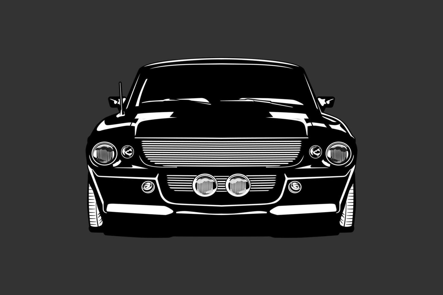 custom black muscle front view car illustration design art vector