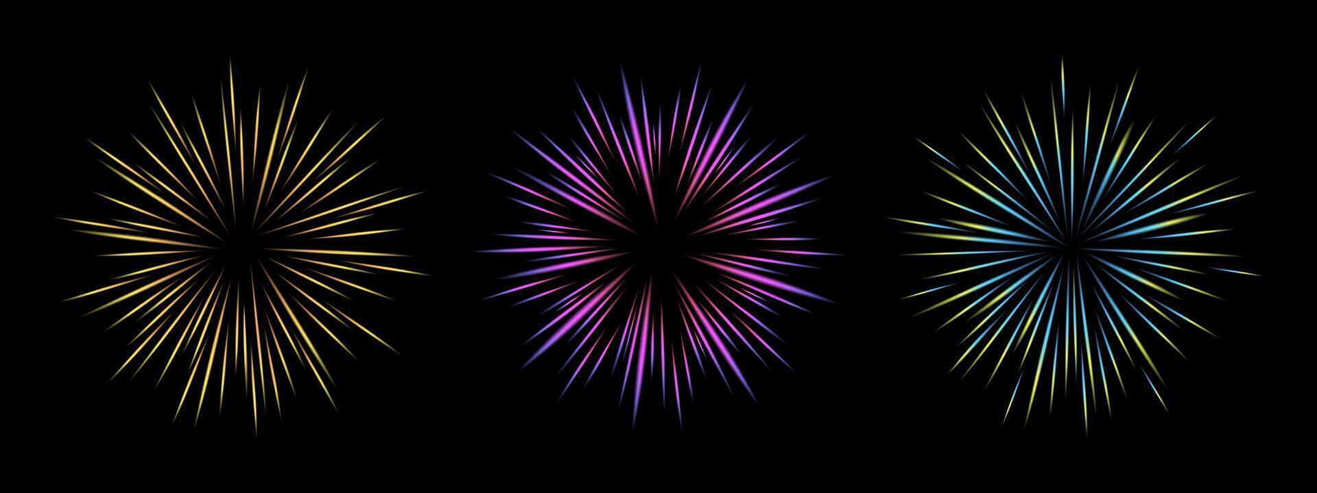 Comic blur rainbow motion lines with radial focus for high energy effects. Graphic high -speed explosion. Comic High Speed Ray, design for manga and anime schedule on a black background vector