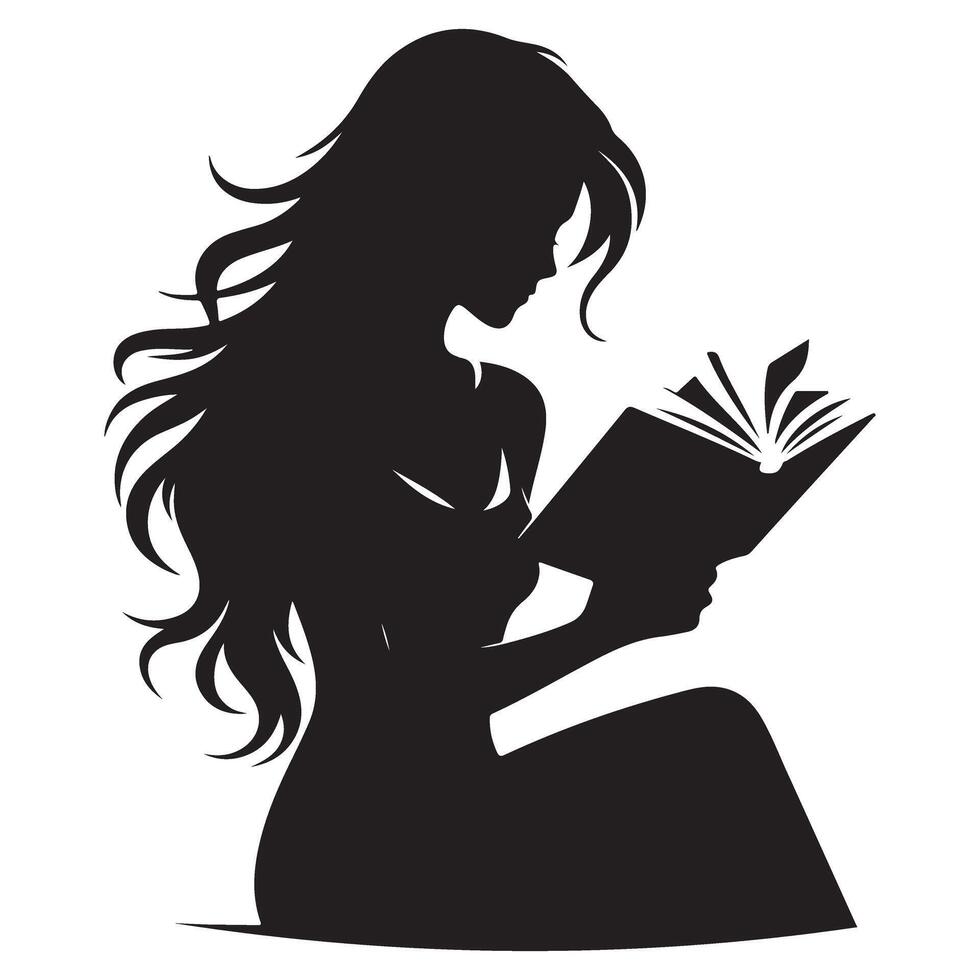 Silhouette of a Woman Reading Book Graphic Study vector