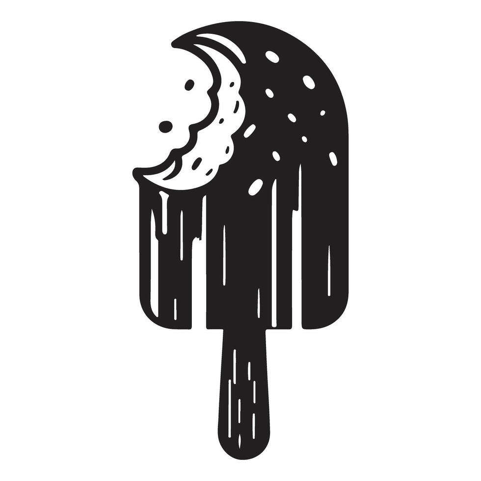 Silhouette Drizzled Ice Cream Bar Illustration with Bite Taken vector