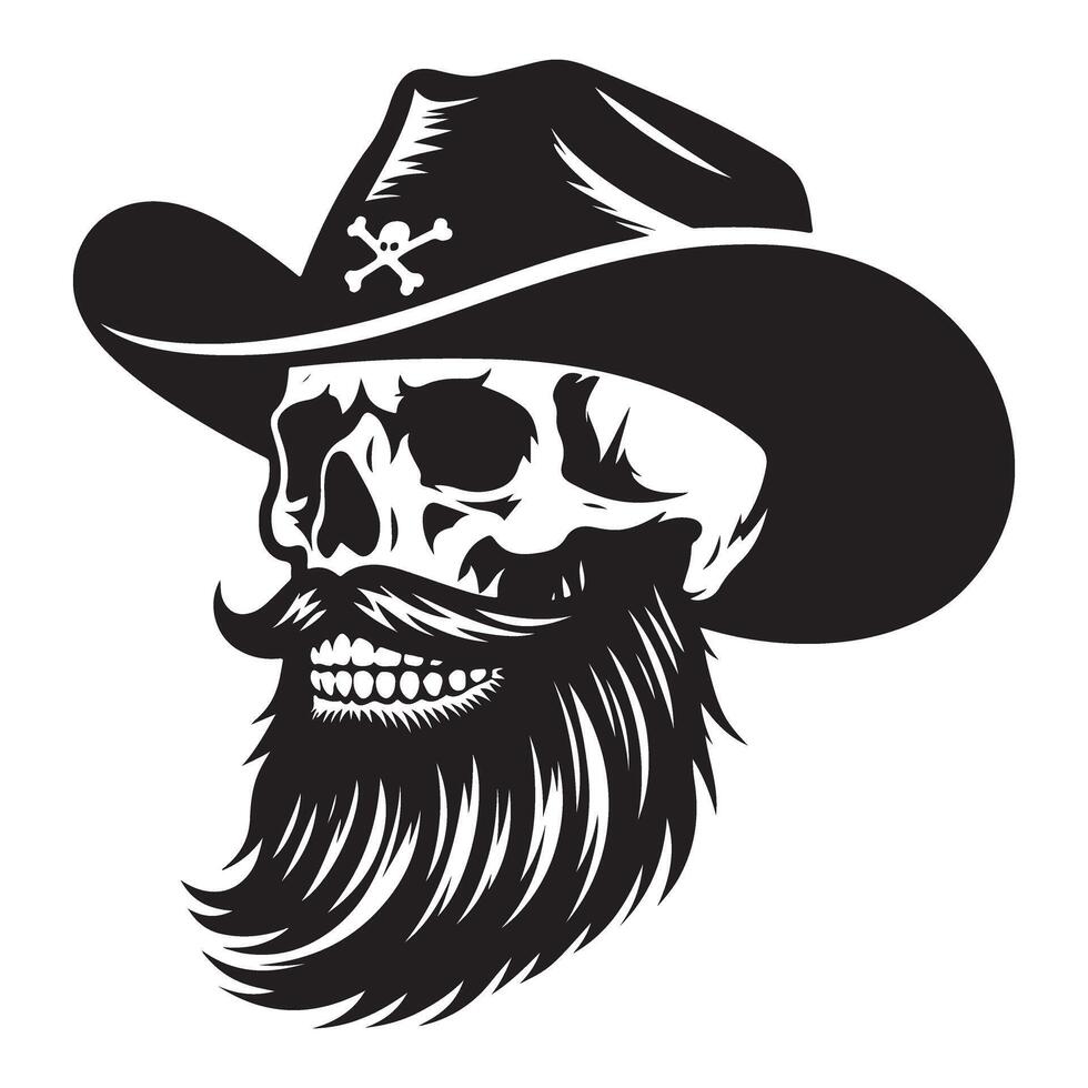 Skull Pirate Cowboy with Beard and Mustache Illustration vector