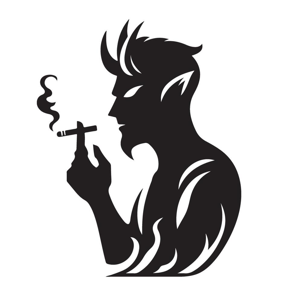 Silhouette Devil Smoking Art Illustration Smoking Devil Character vector