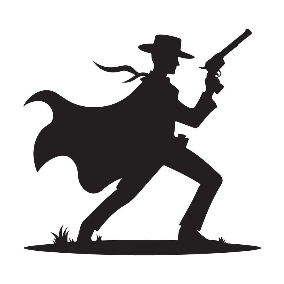 Silhouette Cowboy Gunfighter Western Hero Vintage Outlaw Illustration vector