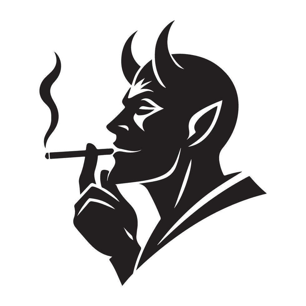 Smoking Devil Silhouette Art Illustration for Graphic Design vector