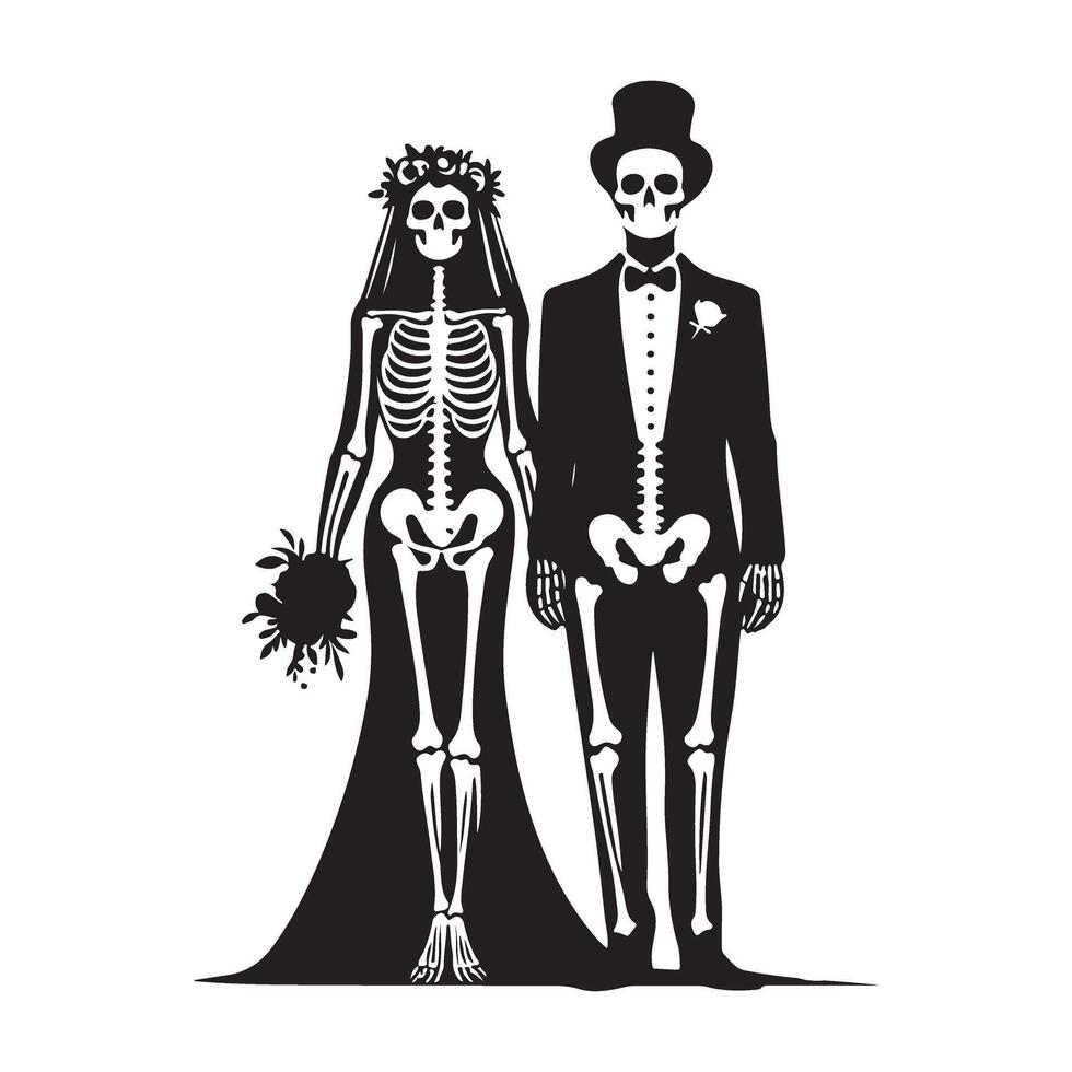 Silhouette Wedding Skeleton Couple Art for Halloween Themes vector