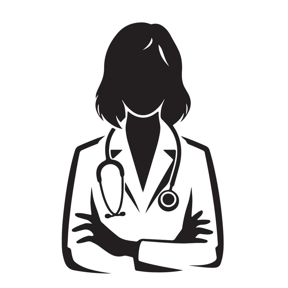 Confident Female Doctor Silhouette with Arms Crossed Ready to Help vector