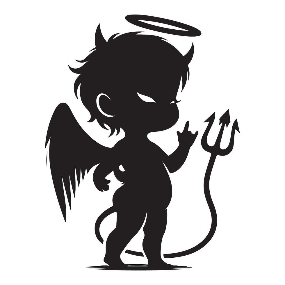 Silhouette Mischievous Angel Devil Illustration of Hybrid Character vector