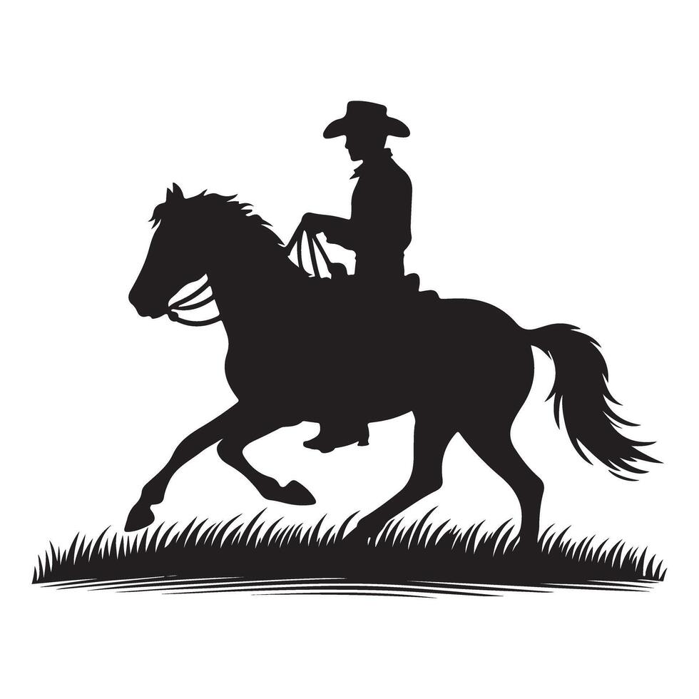 Silhouette of Cowboy Riding Horse Art Western Theme Design vector