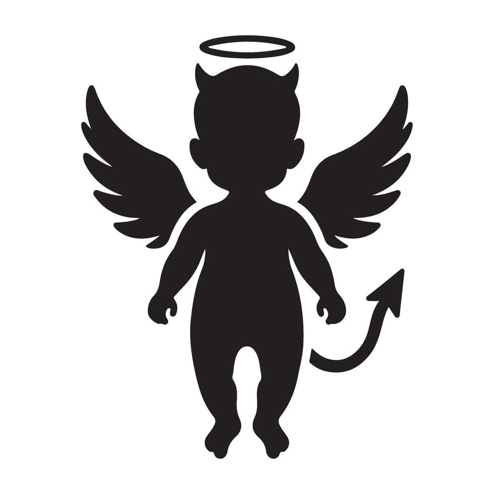 Silhouette of naughty angel baby with halo and devil tail vector