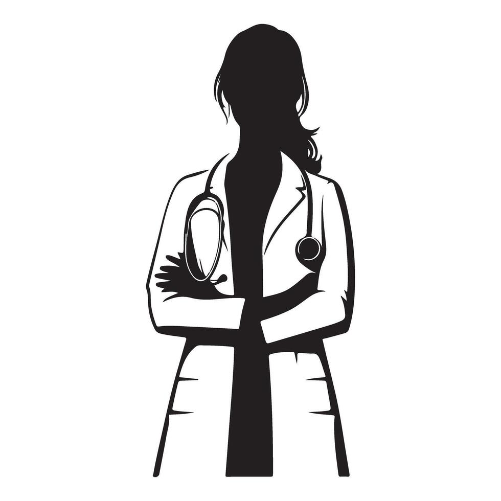 Silhouette Doctor with Stethoscope Medical Professional Female Image vector
