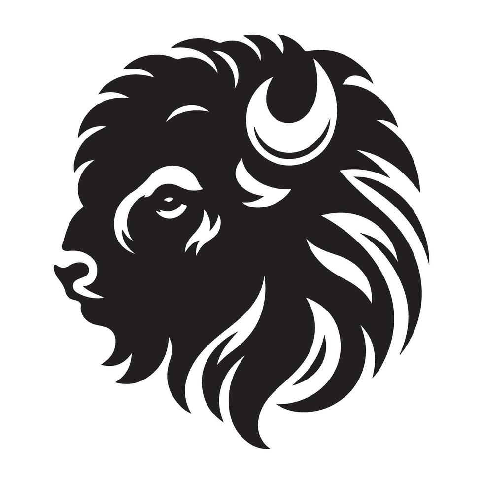 Silhouette Bison Head Logo Graphic Wildlife Animal Illustration vector