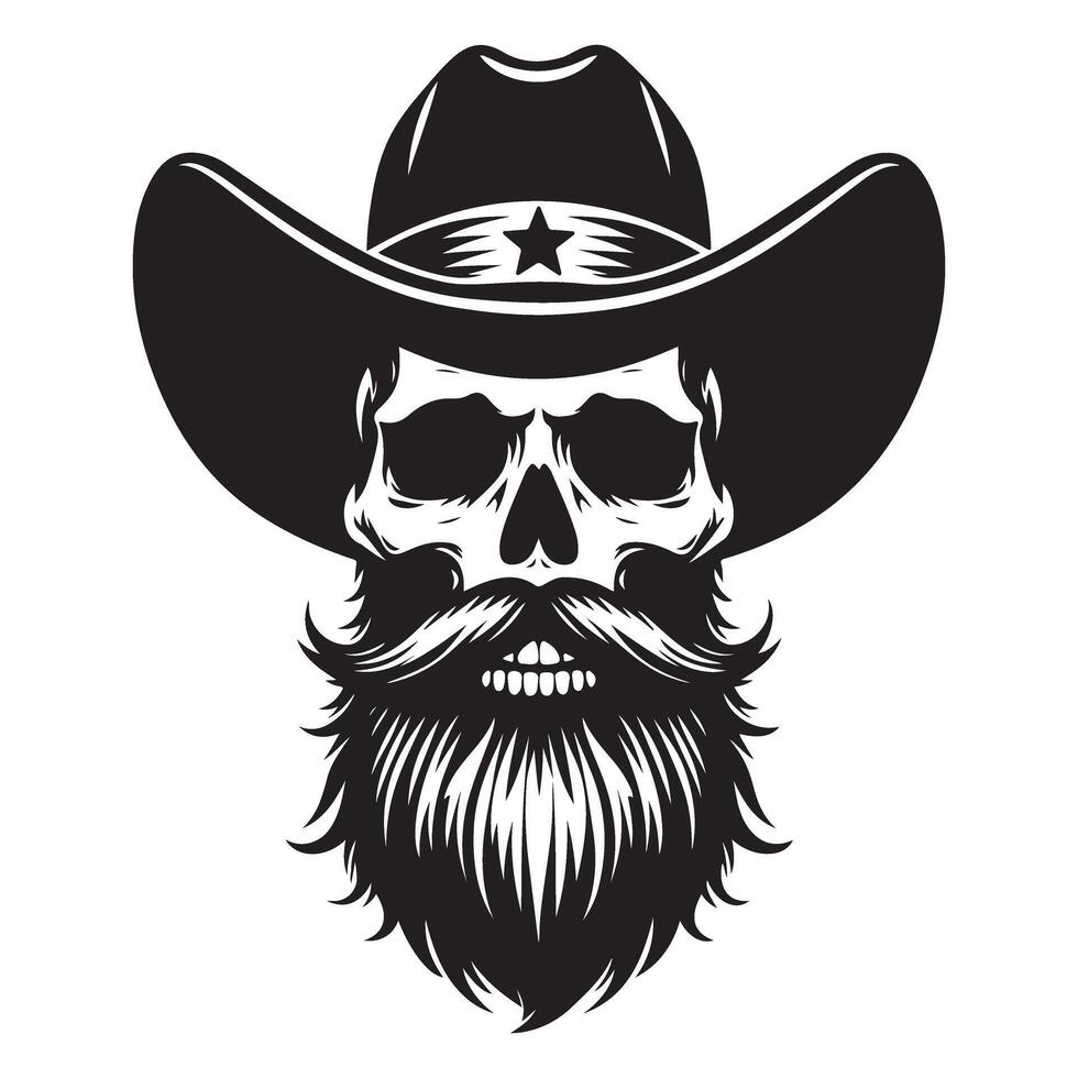 Skull Cowboy with Beard Silhouette Icon Symbolizes Wild West vector