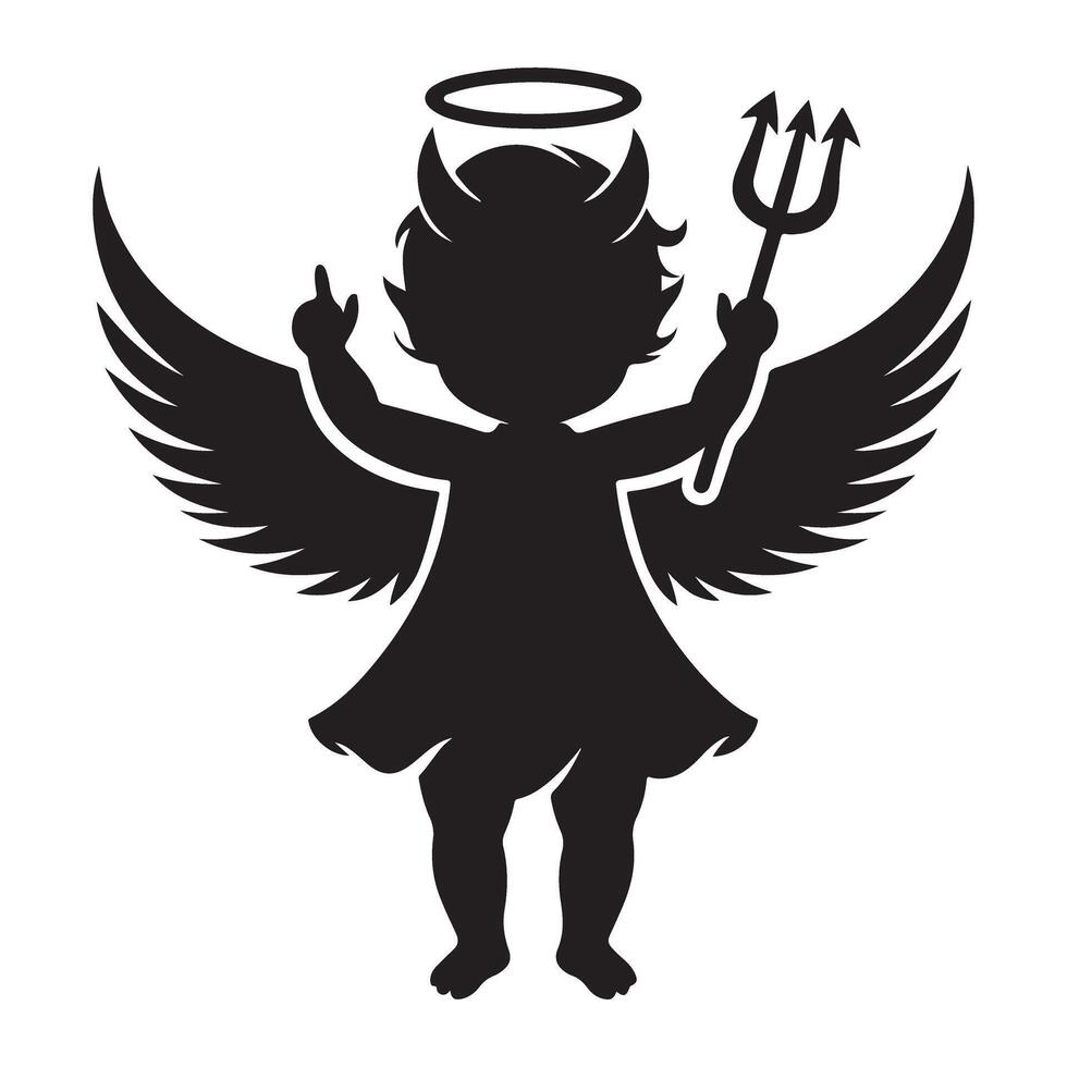 Playful Silhouette of Angel Devil Baby Character Graphic Art vector