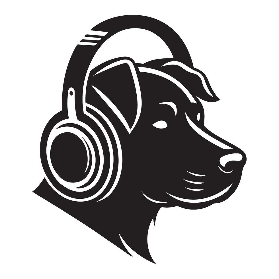 Cool dog with headphones enjoying listening to music design vector