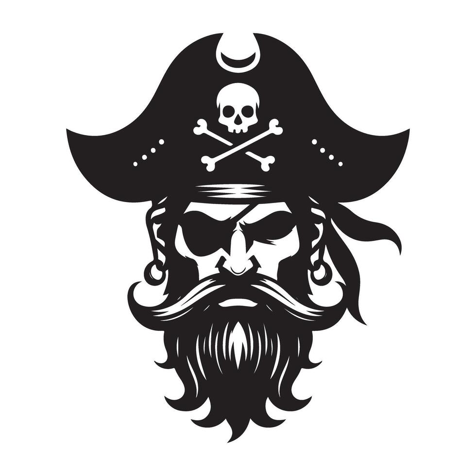 Pirate Captain with Beard Illustration Jolly Roger Design vector