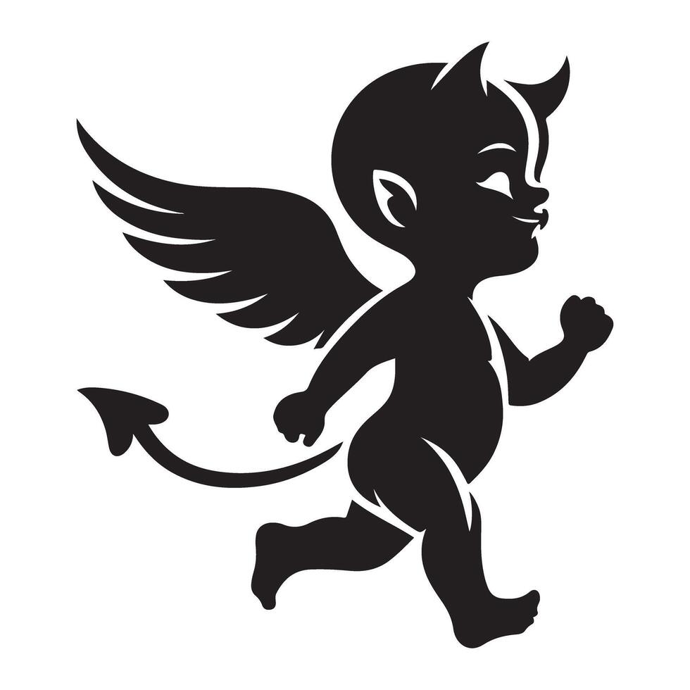 Cute Devil Silhouette with Wings and Tail Design vector