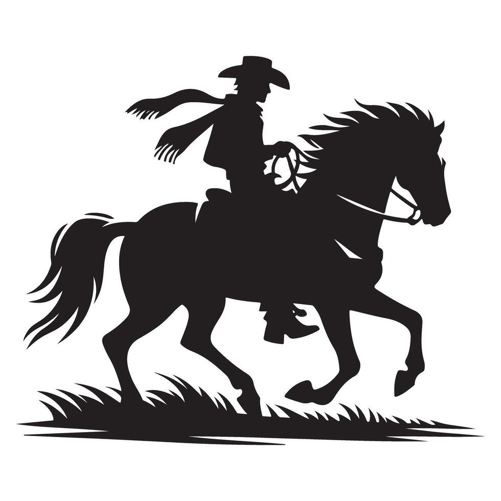 Silhouette of Cowboy Riding Horse Illustration in the Wild West Style vector