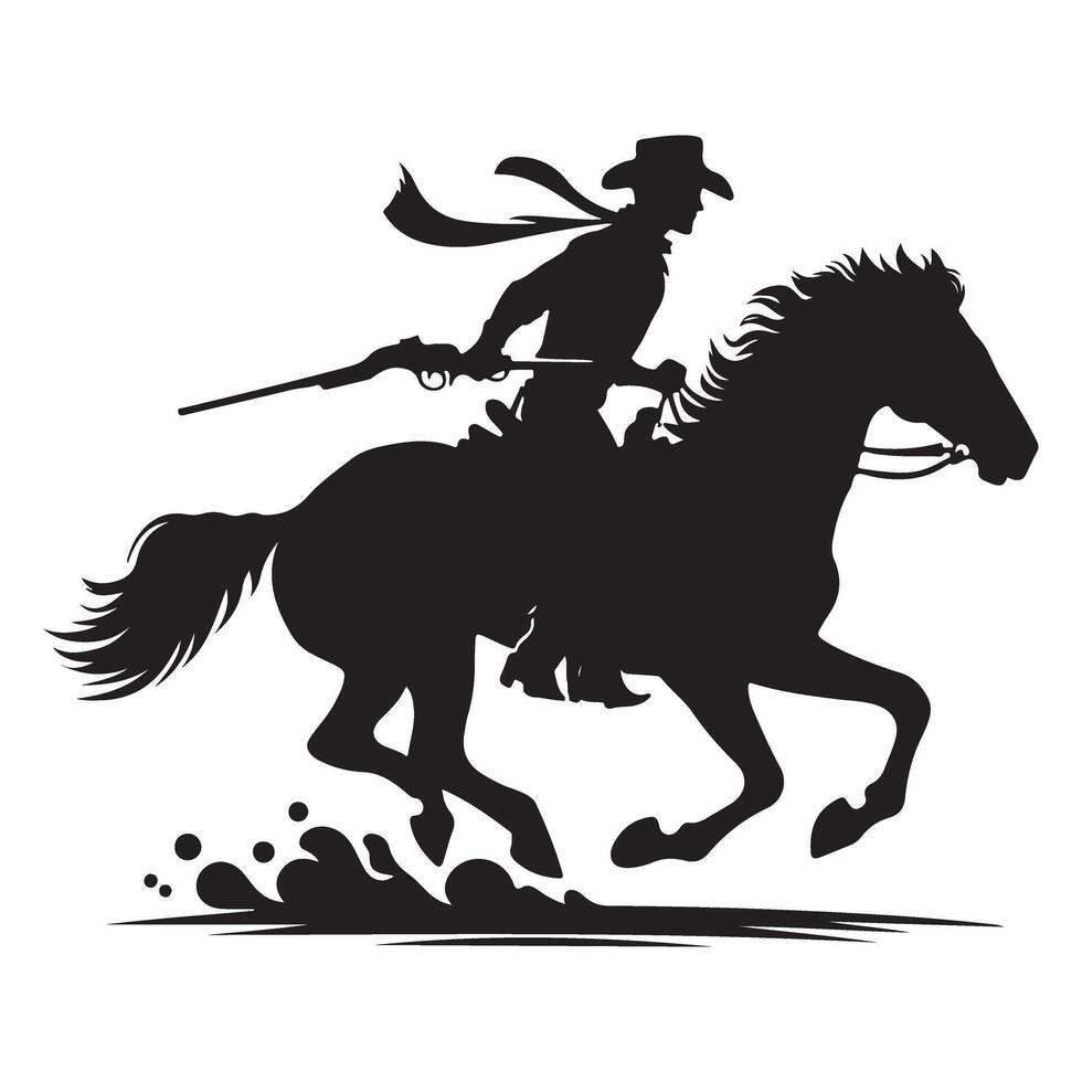 Cowboy Riding Horse Silhouette with Rifle Wild West Adventure vector