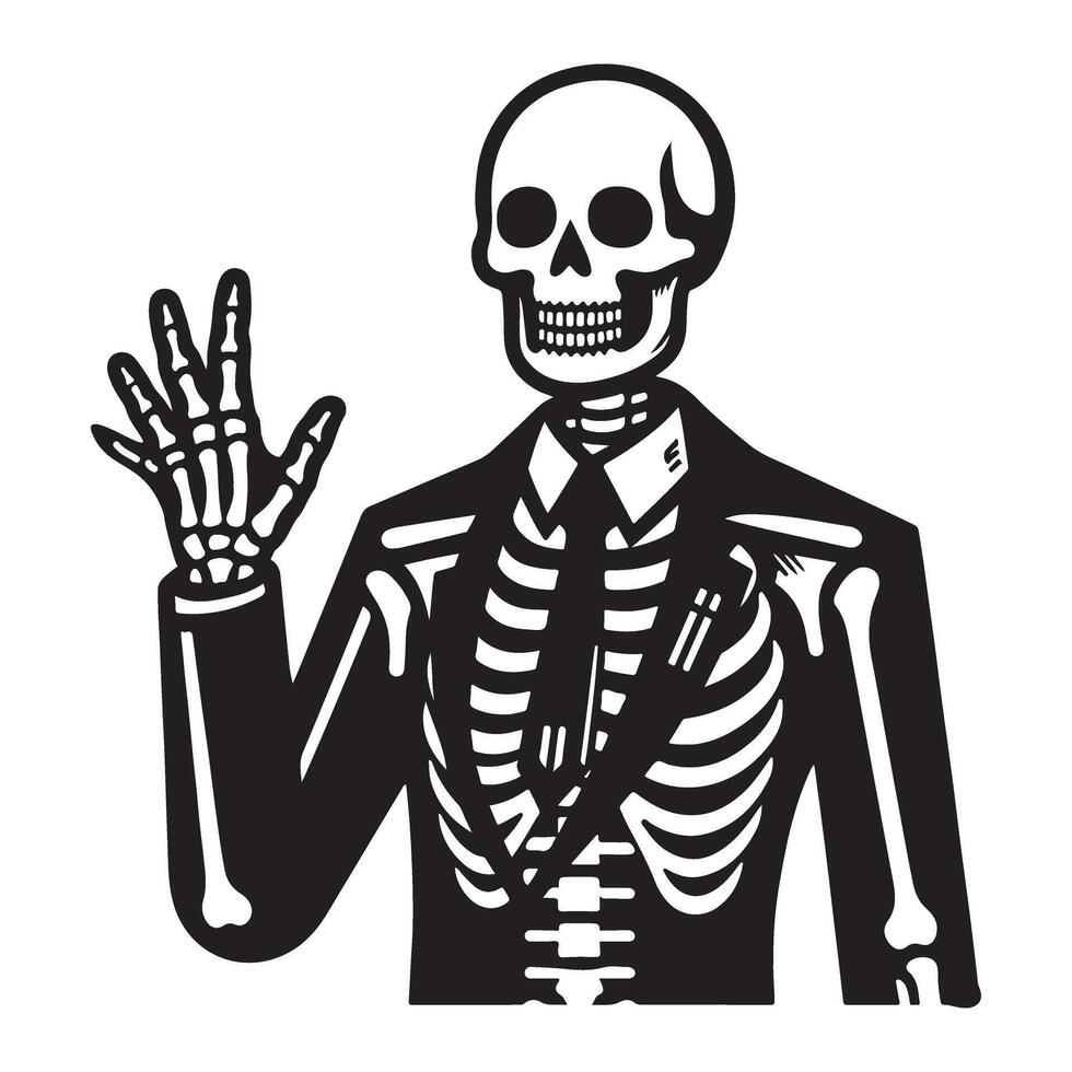 Friendly Skeleton in Suit Waving Hand Halloween Concept Design vector