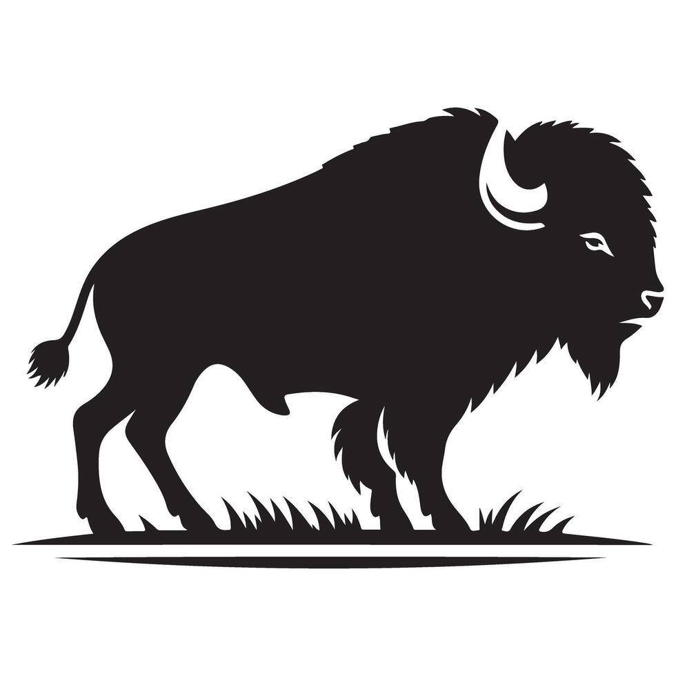 Majestic Silhouette of American Buffalo on Grass Illustration Art vector