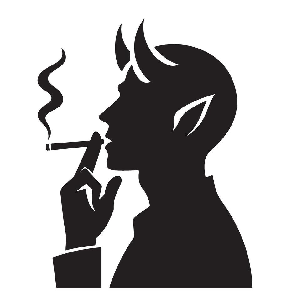 Devil Smoking Silhouette Image Symbolizes Bad Habits Addiction vector