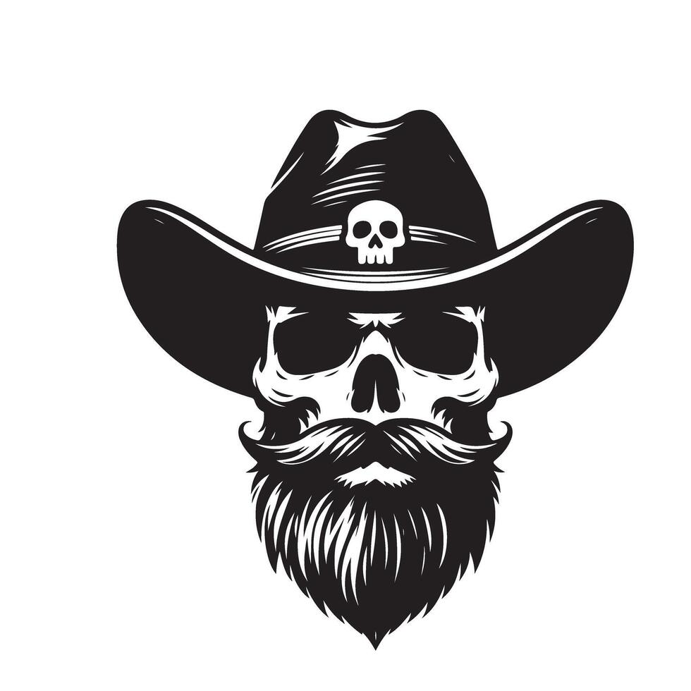 Cowboy Skull with Skull Badge Silhouette Art Illustration vector