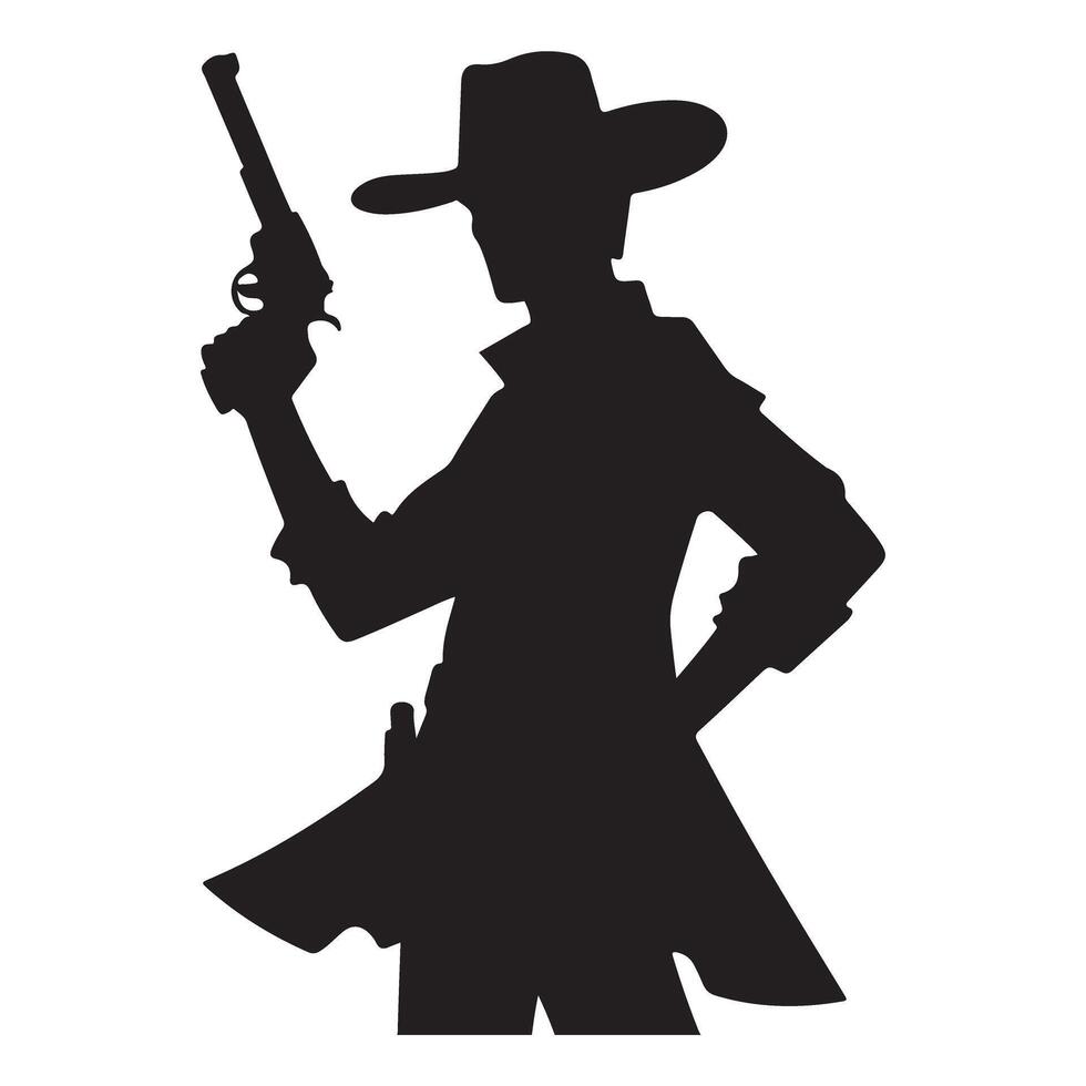 Silhouette Cowboy with Gun Graphic Represents Western Justice vector