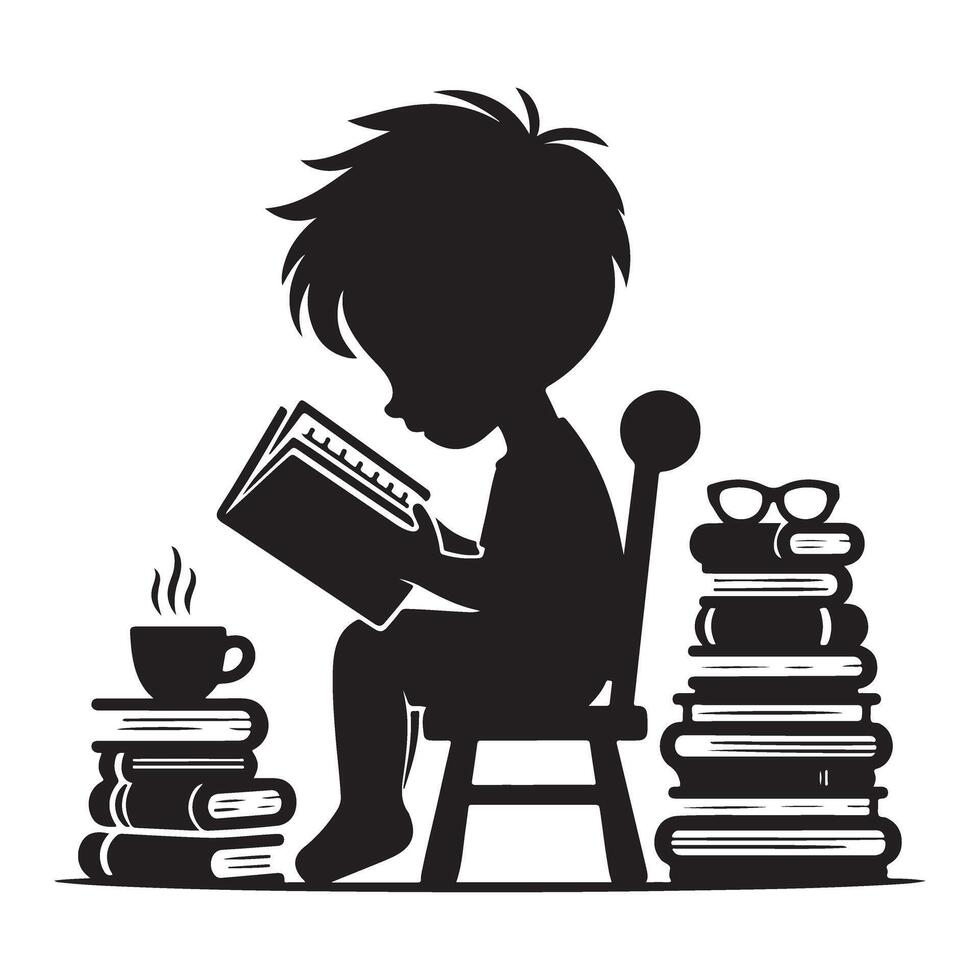 Silhouette Kid Reading Book Illustration Education Art Design vector