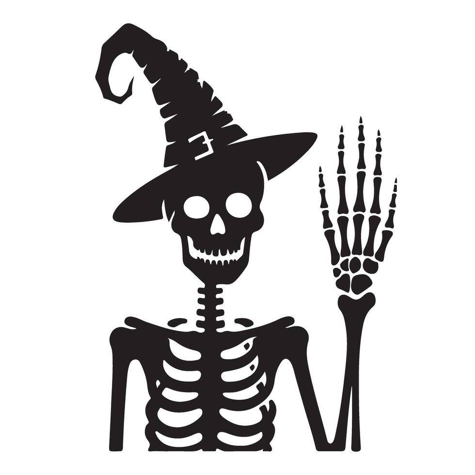 Silhouette Skeleton Witch with Hat and Hand Halloween Illustration vector