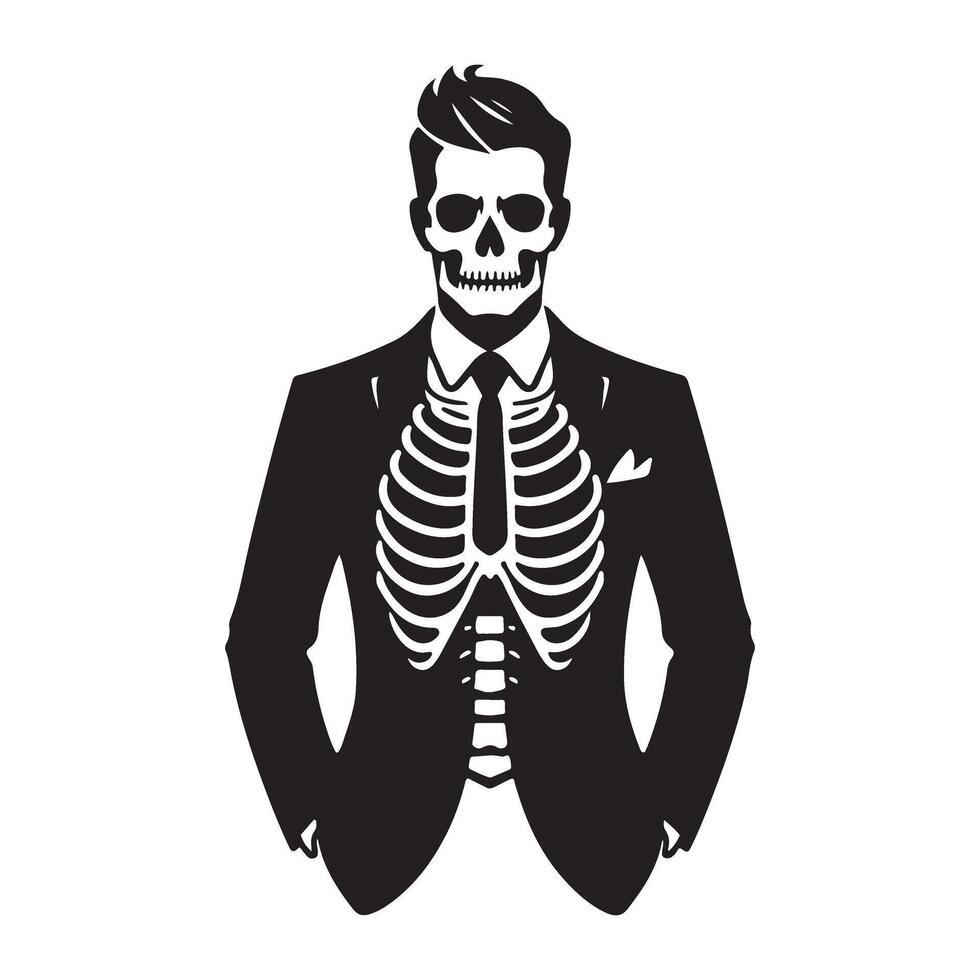 Skeleton Businessman Silhouette Illustration Dark Humor Design vector