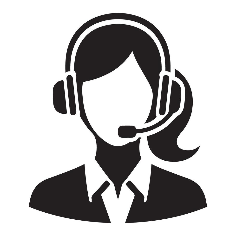 Female Customer Service Silhouette Illustration with Headset vector