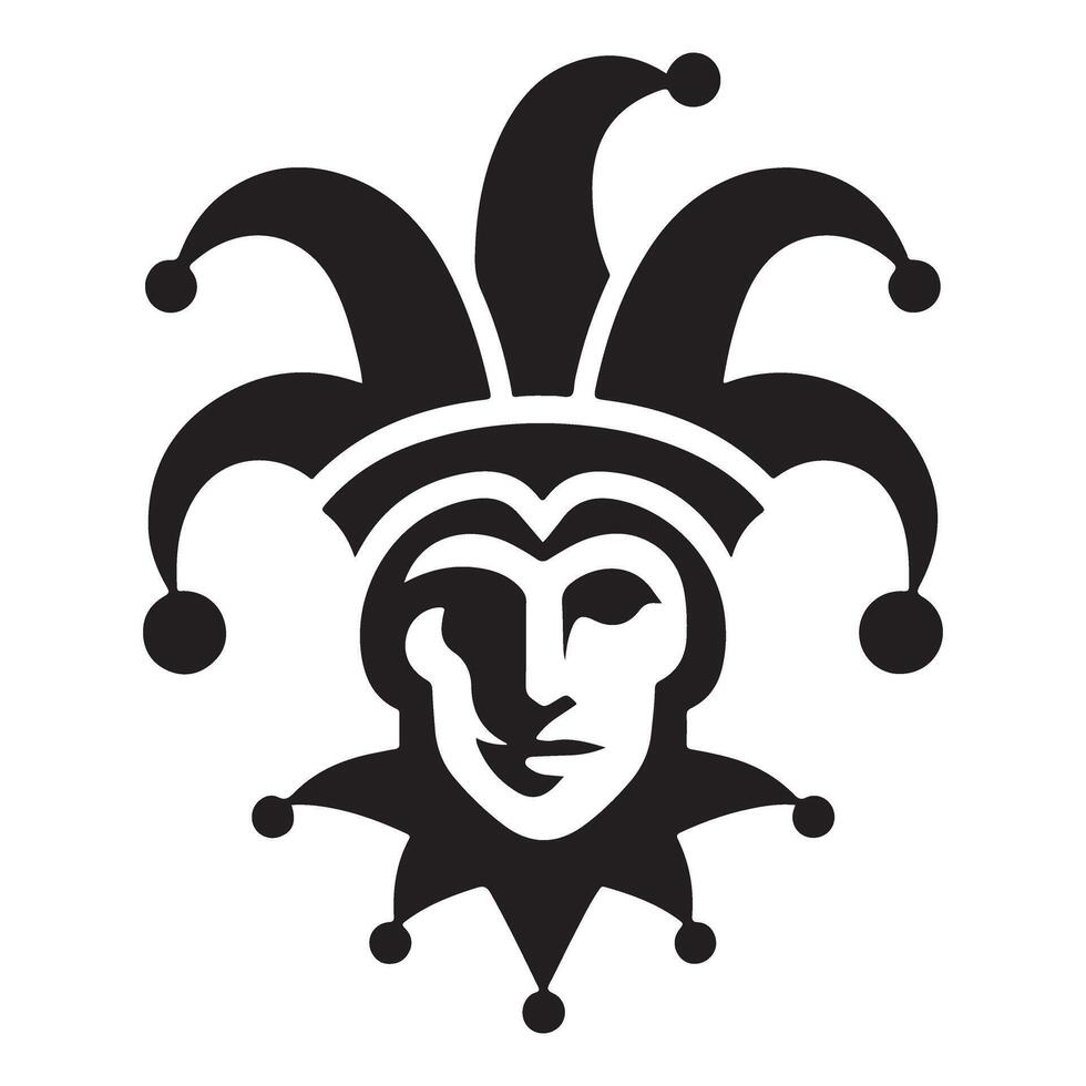 Classic Jester Face Illustration with Carnival Hat and Bells vector