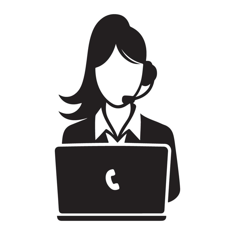 Customer Service Representative Silhouette with Laptop Support Assistance vector